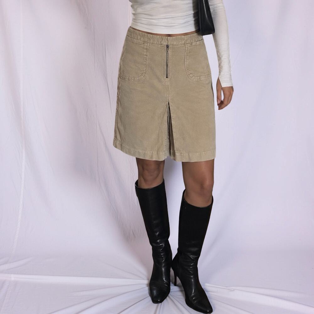 Vintage Y2K Mossimo Beige Corduroy Zip Box Pleat Skirt Size 12